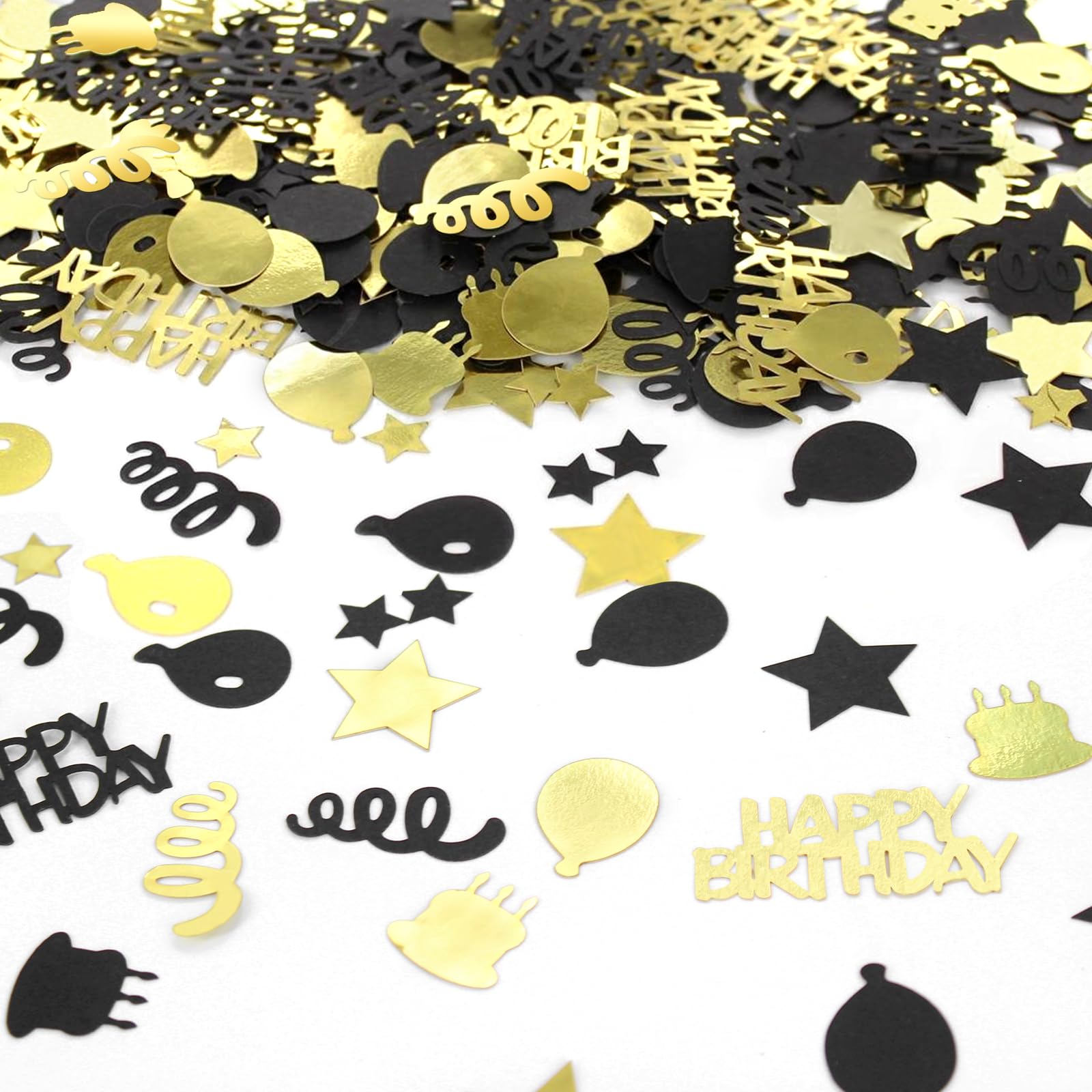 Black and Gold Happy Birthday Confetti for Tables, Birthday Party Decorations