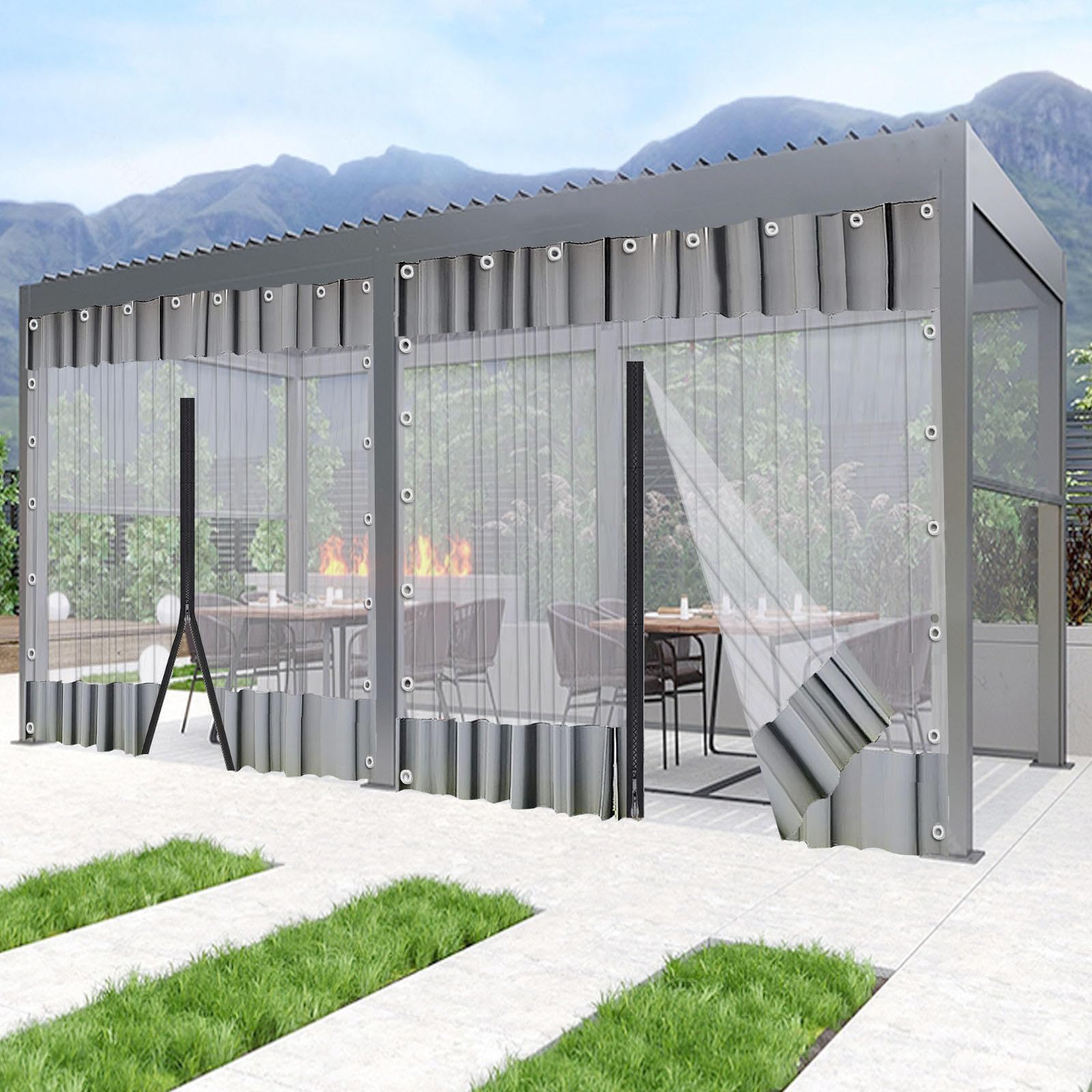 Transparant Dekzeil Zijpanelen,Buitengordijnen Met Rits Deuren Heavy Duty Pvc Waterdicht Zeildoek Pergola Gazebo Doorzichtig Zeildoek Gordijn Regen Gordijnen Met Oogjes Lxh 3 8 2 5m 12 5 8 2ft 1897612271