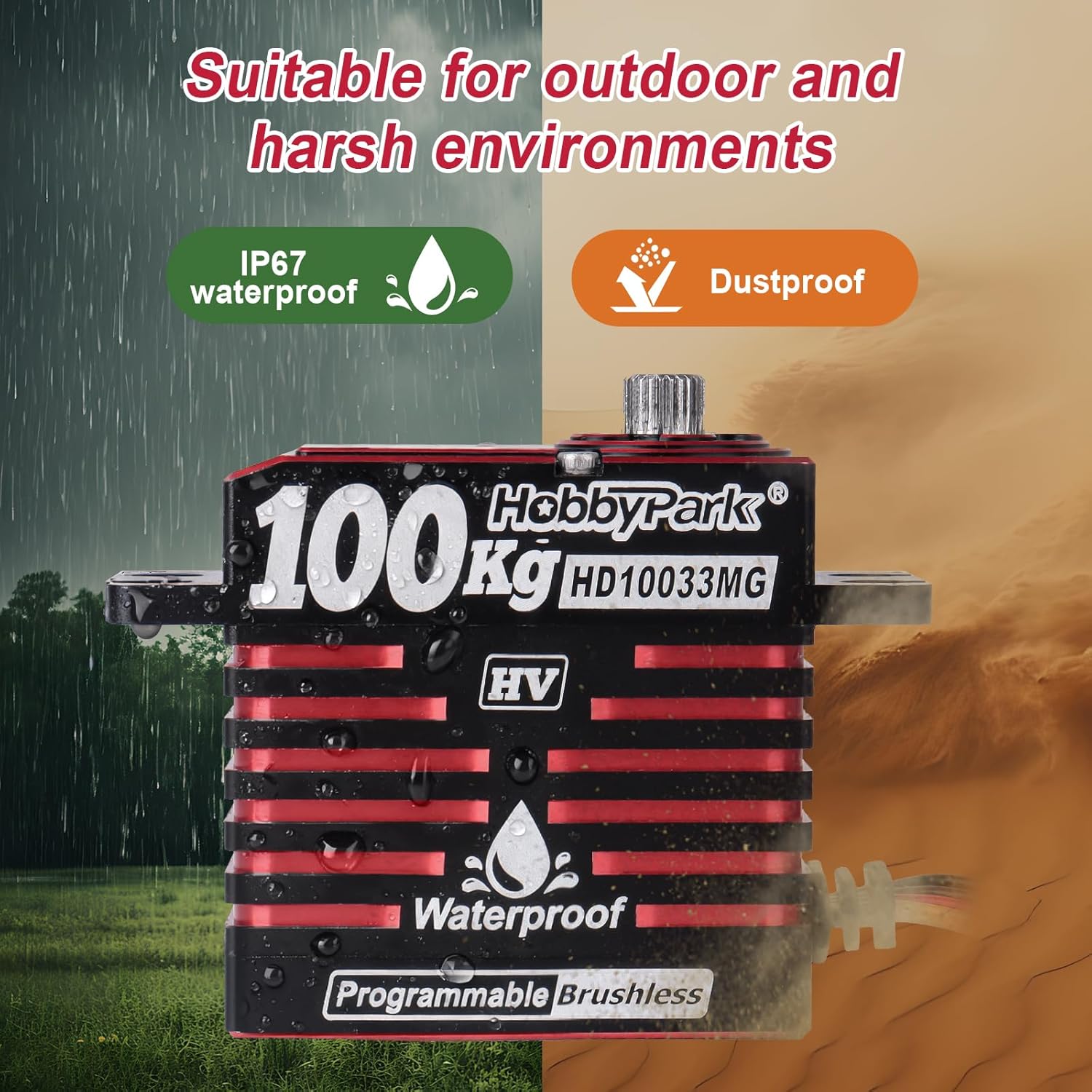 HobbyPark Waterproof 1380oz-in 100KG Servo 16.8V HV Servo High Torque Servo Brushless Motor Full Metal Gear RC Servo Programmable for 1/8 1/10 RC Crawler Truck RC Car Buggy Robotic Control Angle 180°