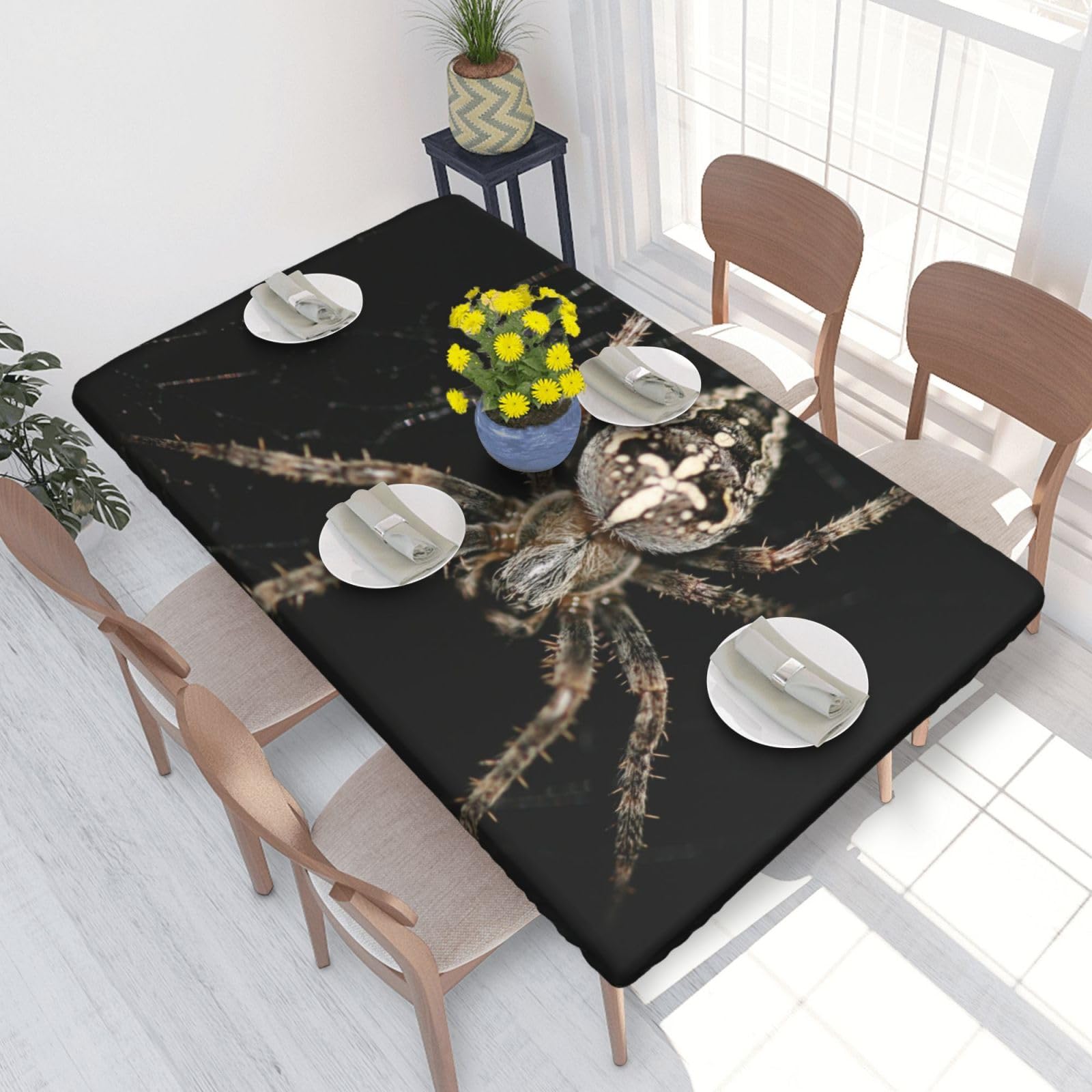 BNVSADC Scary Spider Printed 4FT Tablecloth 122x76 CM Polyester Kitchen Water Resistant Table Cloth Dining Table Decoration Table Covers