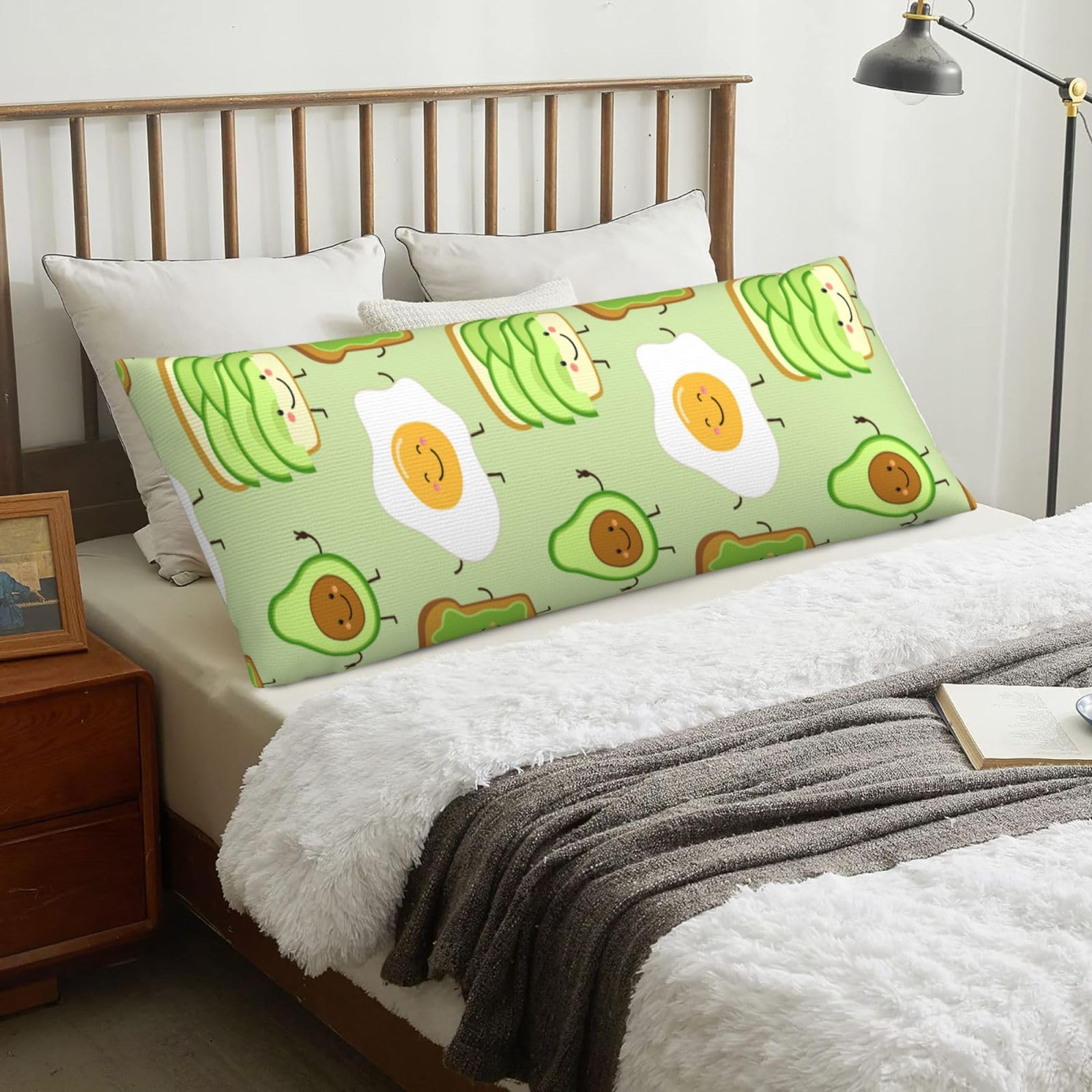 Cute Avocado And Toast And Fied Egg, Body Pillow Cover with Zipper,Long Body Pillowcase 20 x 60 in