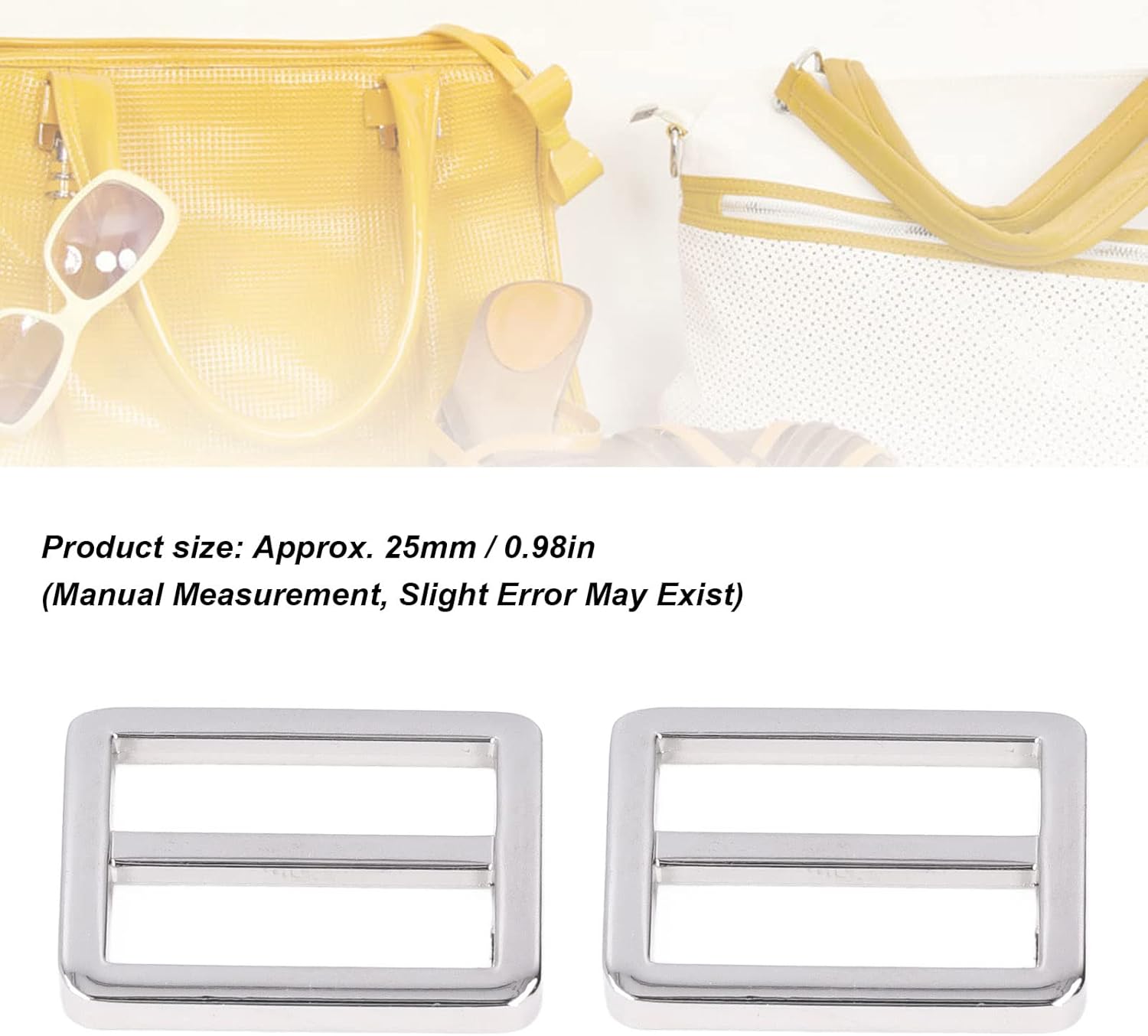 10 Stks Metalen Verstelbare Slide Gesp 25mm Rechthoek Gesp Riemen Bandjes Hardware Vervangen Legering Gespen voor DIY Maken Tas Kleding(Zilver