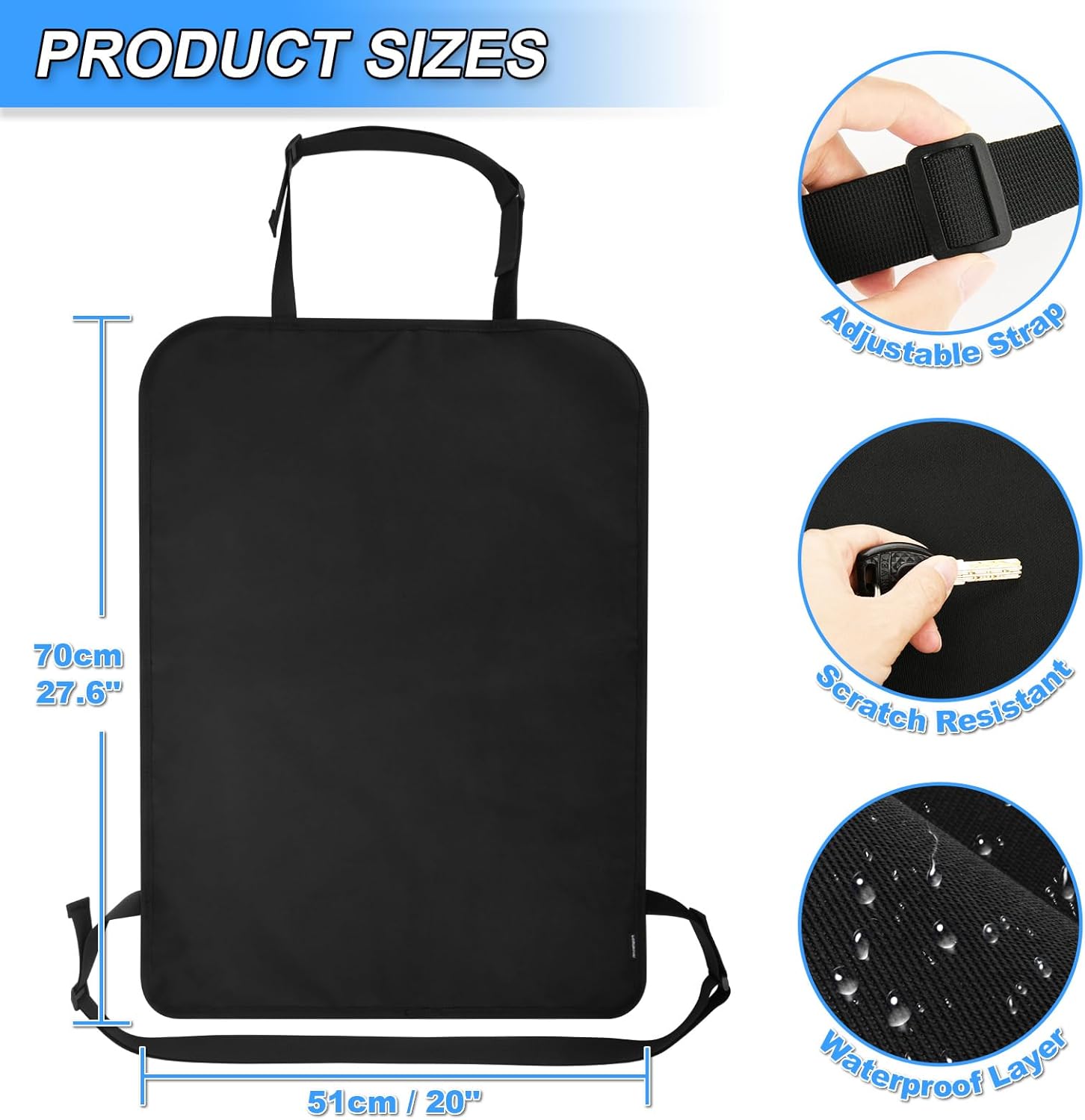 2 Pack Heavy Duty Kick Mats Back Seat Protectors for Kids,X-Large Durable Car Back Seat Cover,Waterproof Sag Proof Kick Mats Back Seat Protector for Vehicles Protect from Dirt,Mud&Scratches, X-Large