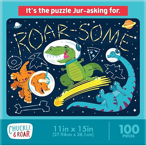 Miniatura 3 de Chuckle & Roar - Roar-Some Puzzle que brilla en la oscuridad para niños - Rompecabezas educativo de 100 piezas de dinosaurios espaciales - A partir