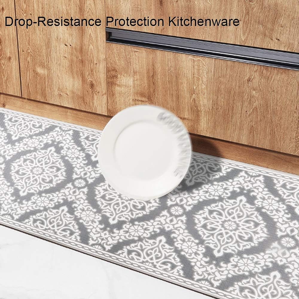 Kitchen Rug Set,LEEVAN Kitchen Floor Mats 2 Piece PVC Leather Anti Fatigue Comfort Heavy Duty Standing Mat Waterproof Oil Proof Non-Skid Rubber Back Washable Doormat Bathroom Area Rug Carpet