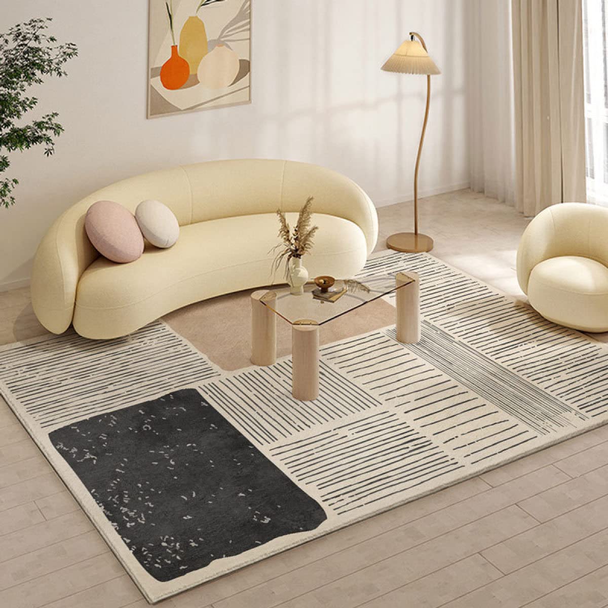 Amazon｜カーペット 幾何学 ラグ マット 洗える 伝統的 風 ライン 花柄