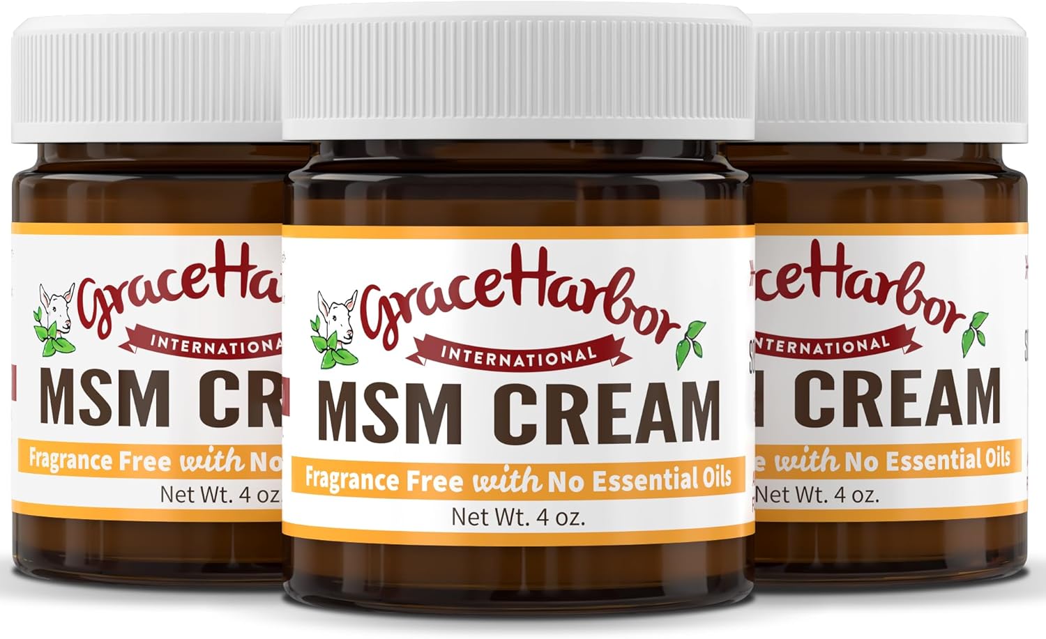 Grace Harbor Skin Muscle & Joint Rub – Premium Whole Body Therapy to Comfort Back, Neck, Hands, Feet – Soothing MSM, Vitamin E & Goat Milk – Unscented 4oz Cream (3 Pack)