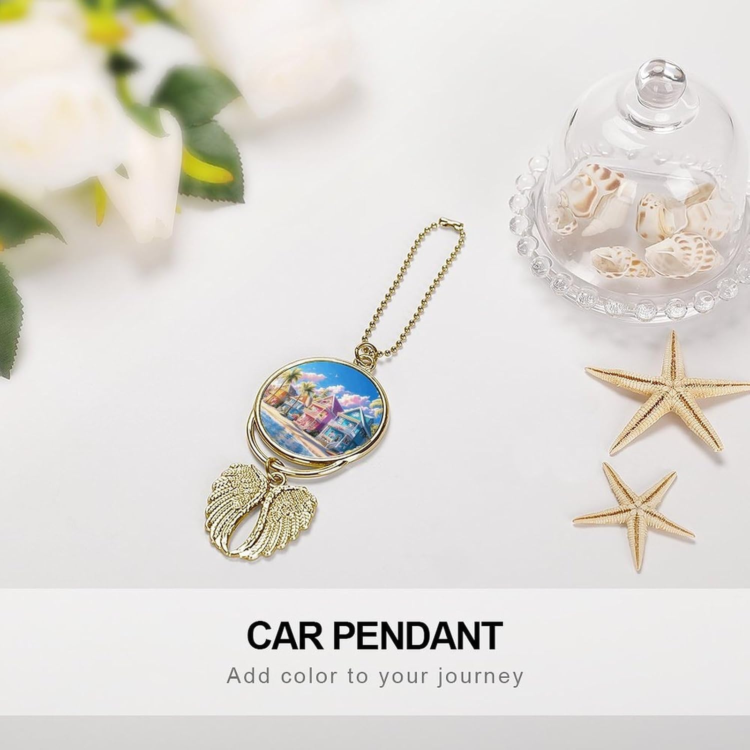 Colorful Houses by The Sea Mirror Pendant Car Hanging Ornament image 4
