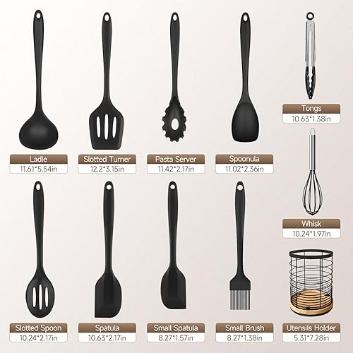 Miniatura 6 de Juego de utensilios de cocina de silicona con soporte grande giratorio de 360 de 7.3 pulgadas, juego de utensilios de cocina de silicona no tóxicos