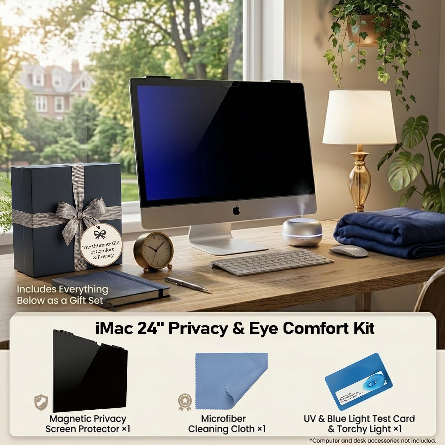 24 Inch Hanging Computer Privacy Screen Protector Compatible with 24-inch iMac (2021-2024, M1/M3/M4) - Anti Spy Anti Glare Blue Light Filter Shield, Reusable & Removable