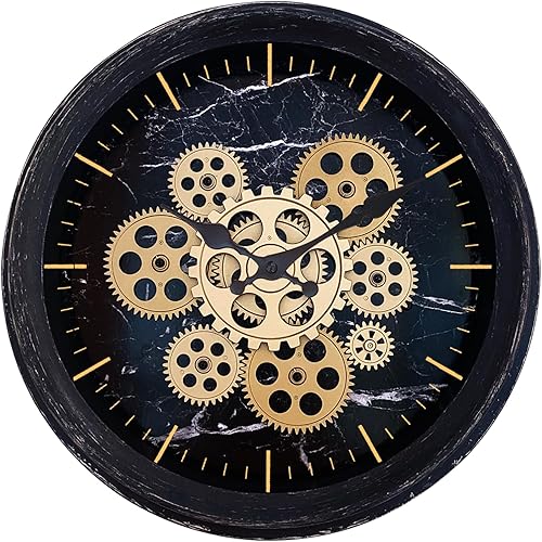 Reloj de pared Steampunk de 14 pulgadas con engranajes móviles reales, funciona con pilas, relojes de pared decorativos industriales para decoración