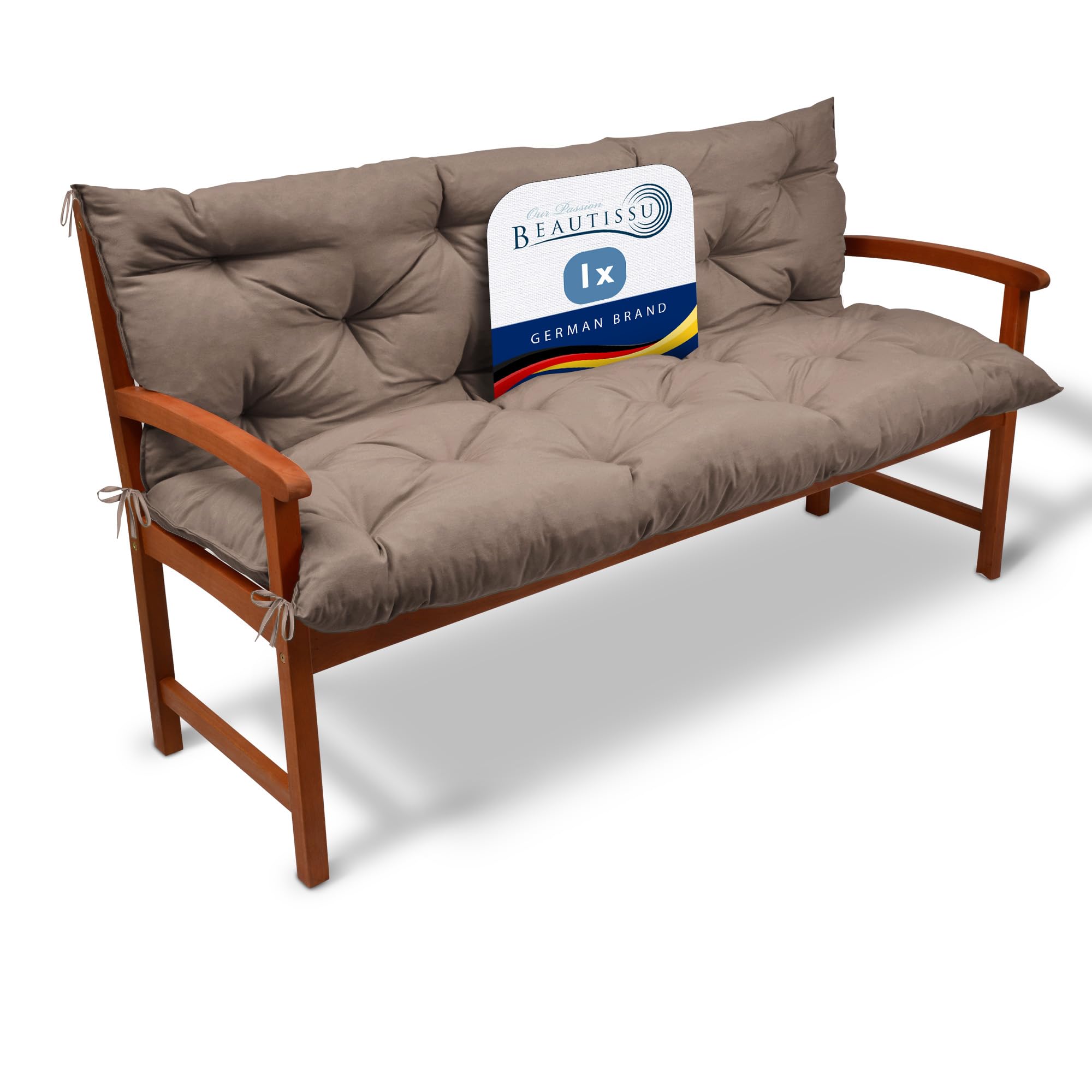 Beautissu Garden Bench Cushion 3 Seater 150x50x50 cm - Comfortable Taupe Outdoor Garden Furniture Cushions with Backrest as Swing Seat Pads Sofa Patio - Flair BR
