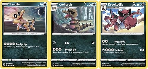 Pokemon Evolution Set - Krookodile 109185 - Krokorok & Sandile - Voltaje vívido - Raro lote de 3 cartas