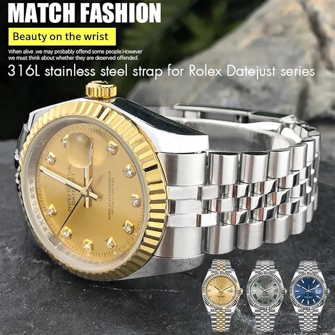 316L Stainless Steel Watchband 20mm Fit For Rolex Datejust Oyster Perpetual 36mm Watch Dial Strap Silver Golden Solid Wristband