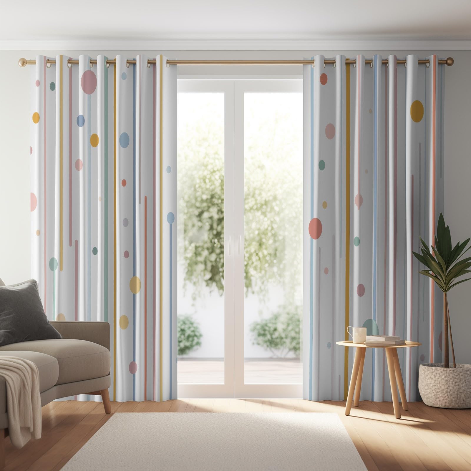 Verdunkelungsvorhänge H215 x B110 cm 2 Paneele, Geräuschreduzierung & Wärmeisolierung Minimalistisch Modisch Streifen Punkte Vorhänge Blickdicht für Schlafzimmer Wohnzimmer Kinderzimmer, Weiß