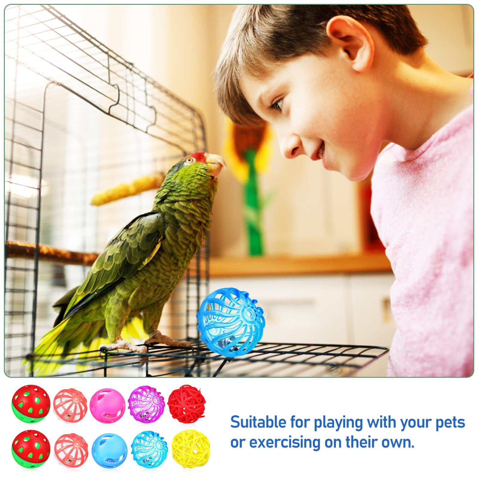 POPETPOP Bird Ball Toy - 12Pcs Plastic Pet Toy for Parakeet, Parrot, Finch Foraging & Preening - Colorful Training Bell Balls