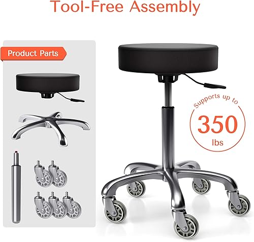 Miniatura 7 de TASALON Taburete con ruedas - Taburete ajustable con ruedas - Banco de trabajo giratorio suave - Silla de escritorio para cocina, salón, spa,