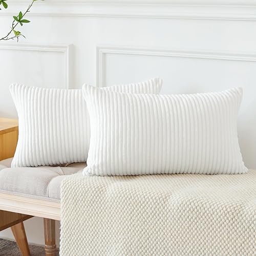 Miniatura 4 de OTOSTAR Juego de 2 fundas de almohada decorativas de pana de 12 x 20 pulgadas, fundas de almohada suaves a rayas sólidas para sofá, cama, decoración