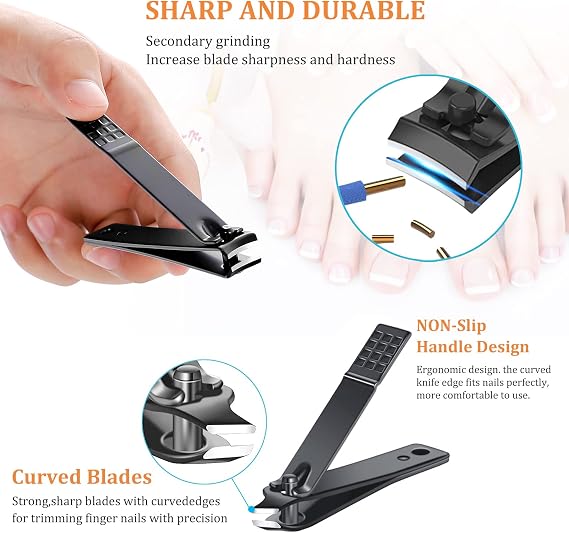 Nail Clippers Sets High Precisio Stainless Steel Nail Cutter Pedicure Kit Nail File Sharp Nail Scissors and Clipper Manicure Pedicure Kit Fingernails & Toenails with Portable cas