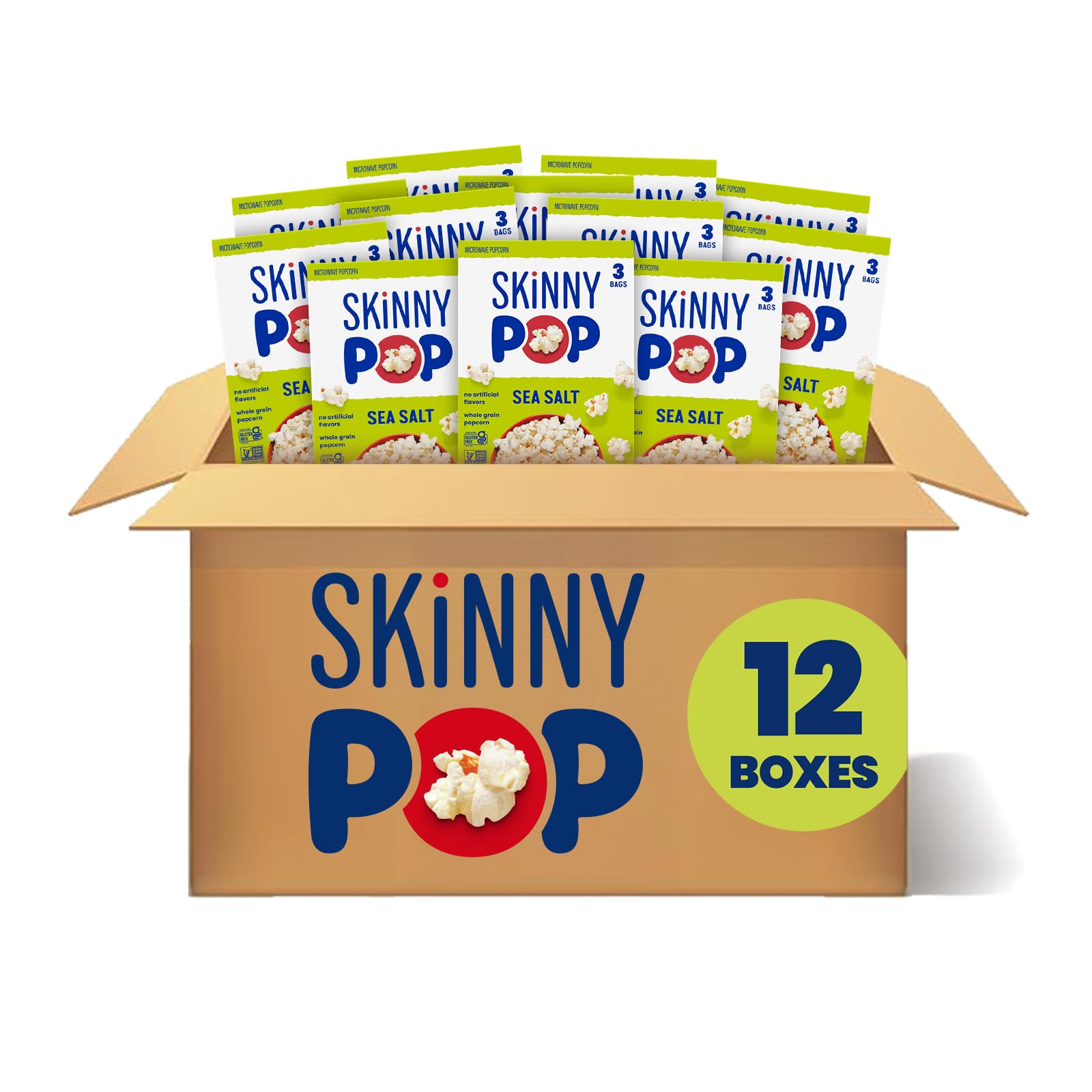 SkinnyPop Popcorn, Sea Salt Microwave, 2.8oz, 12 Boxes (3 Bags per Box)