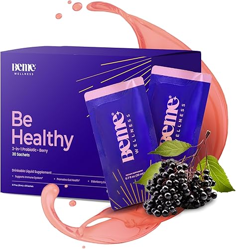 BeHealthy - Probiótico líquido 3 en 1 para la salud intestinal, control de peso e inmunidad. Vitamina C, zinc, saúco y fibra 30 prácticos sobres
