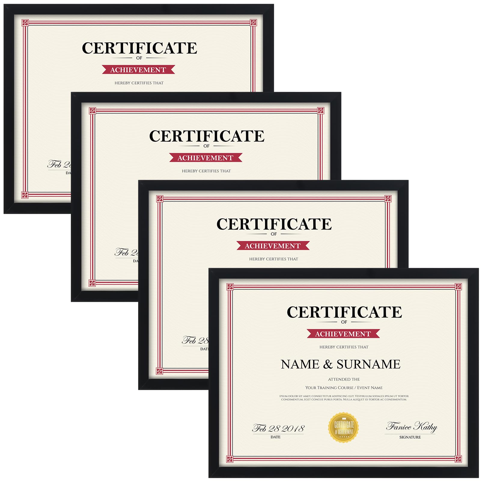 Giftgarden Black 8.5x11 Picture Frame Set of 4, Matted to 6x8 Picture or 8.5 x 11 Inch Certificate Award Document Without Mat, Wall and Tabletop Display