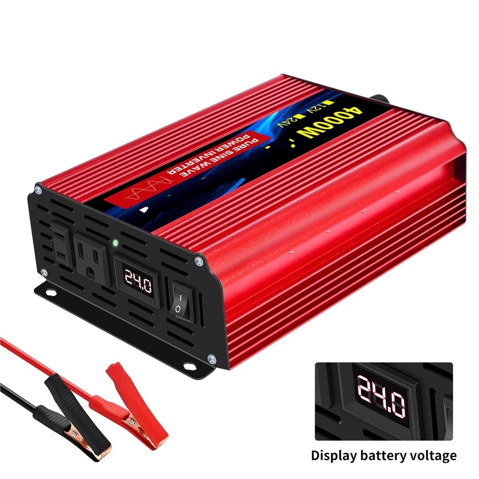 Falownik sinusoidalny 1000 W-4000 W DC 12 V/24 V do AC 220 V 50 Hz, adapter do ładowarki, uniwersalne gniazdo samochodowe, falownik (24 V 4000 W 110 V)