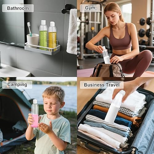 Miniatura 6 de Paquete de 20 botellas de plástico transparente de 8 onzas con tapas de disco blancas, recipientes vacíos y recargables, botellas de cosméticos para