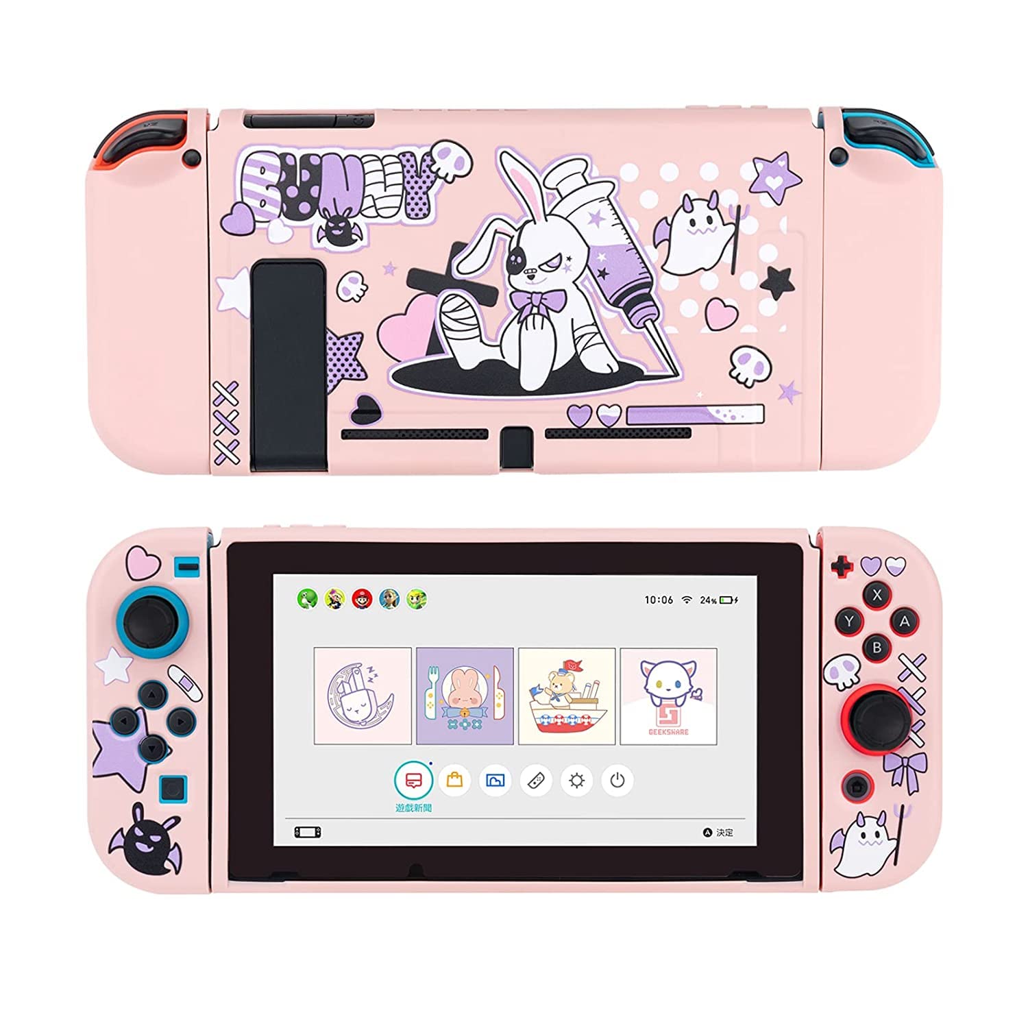 GeekShare Beschermhoes voor schakelaar, zachte TPU Slim Case Cover Compatibel met Nintendo Switch Console en Joy-Con (Bandage Rabbit)