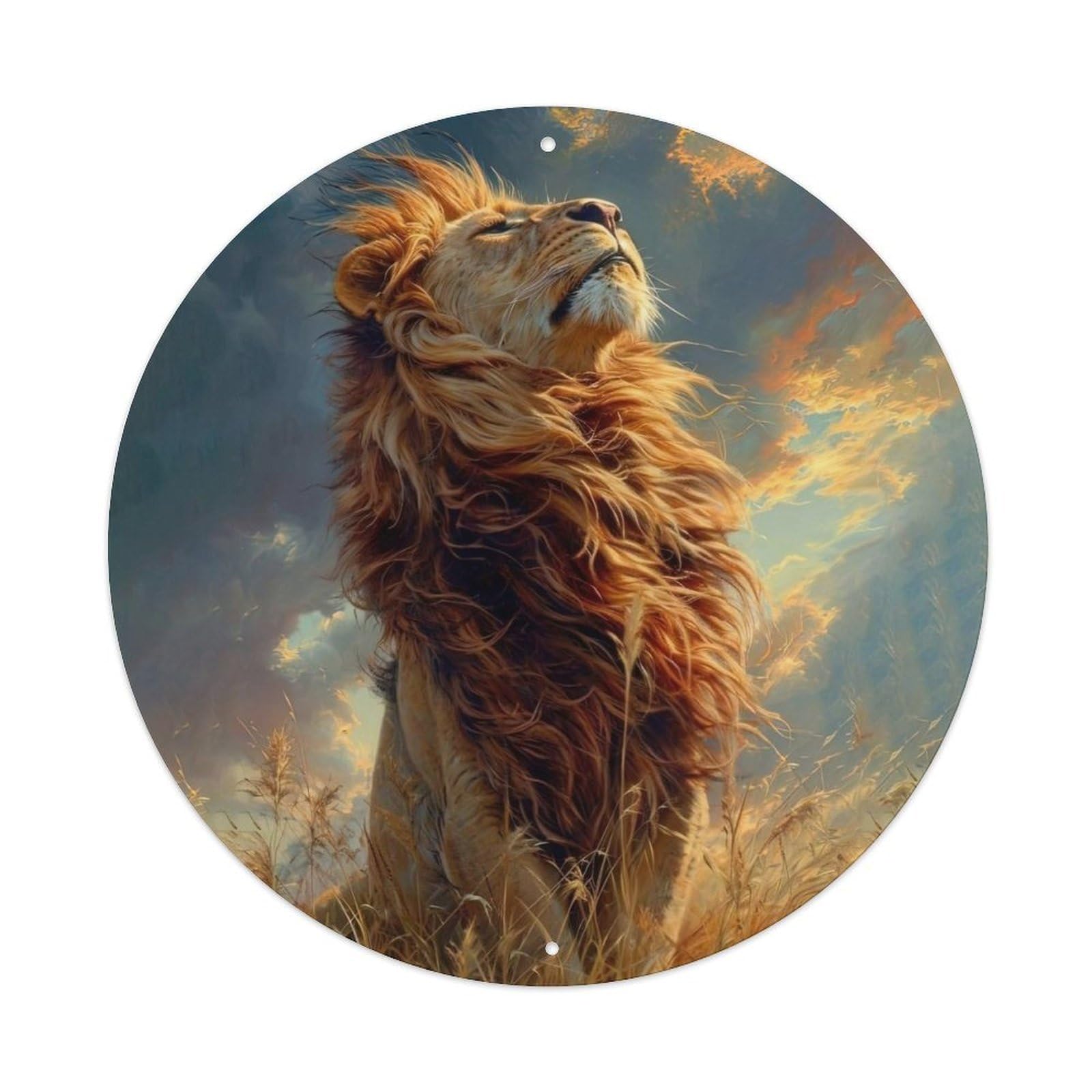 Cwbufd Vintage Style Lion Majestic African Wildlife Sunset Landscape Roaring King Vintage Metal Tin Sign Plaque Wall Decor For Cafe, Club Bar, Office, Garden Metal Poster 8X8inch