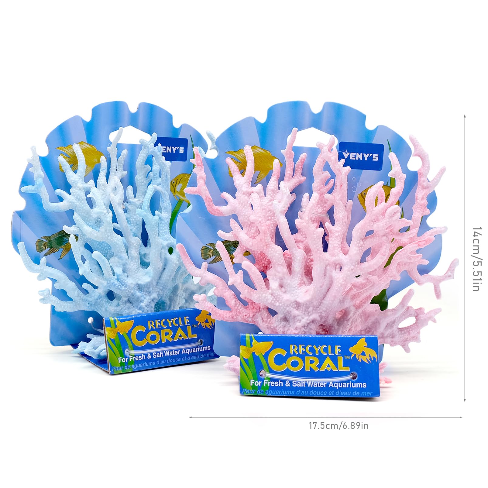 2 Piezas Ornamento Artificial de Coral Decoración Coral Falso de Resina Acuario Plástico Planta Simulación Decoraciones para Acuario Tanque Pescados, 17,5x14x7cm (Azul, Rosa