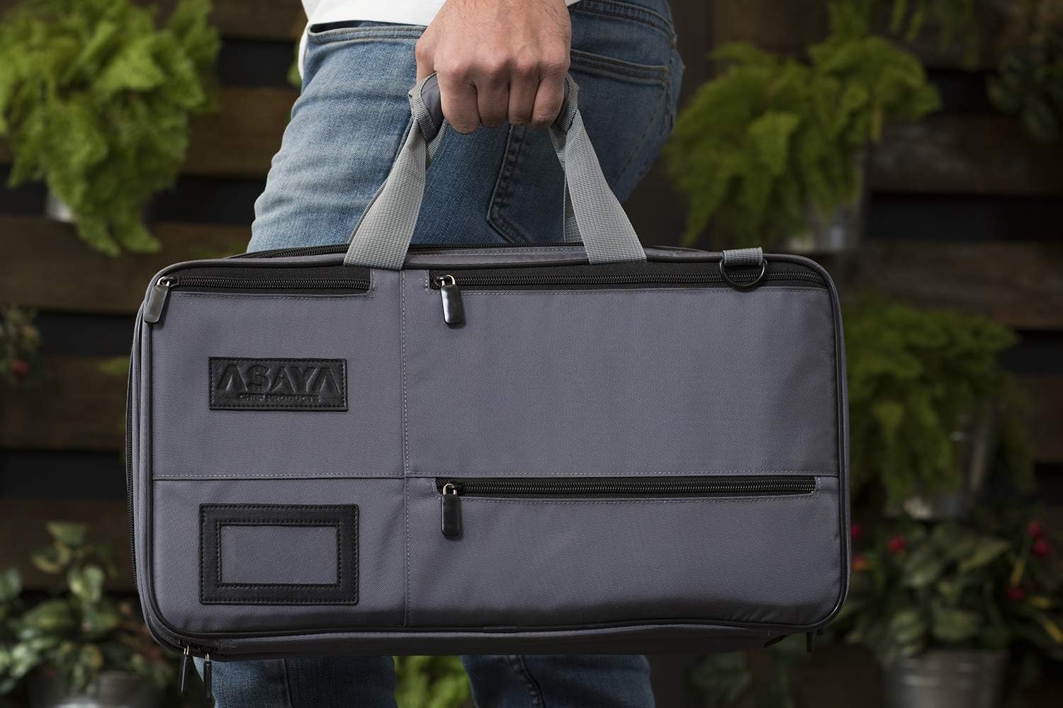 Asaya Chef Knife Bag - 28 Pockets for Knives and Kitchen Utensils - Durable Ballistic Nylon, Black Stainless Steel Hardware, Card Holder and Adjustable Shoulder Strap - Knifes not Included: Home & Kitchen
