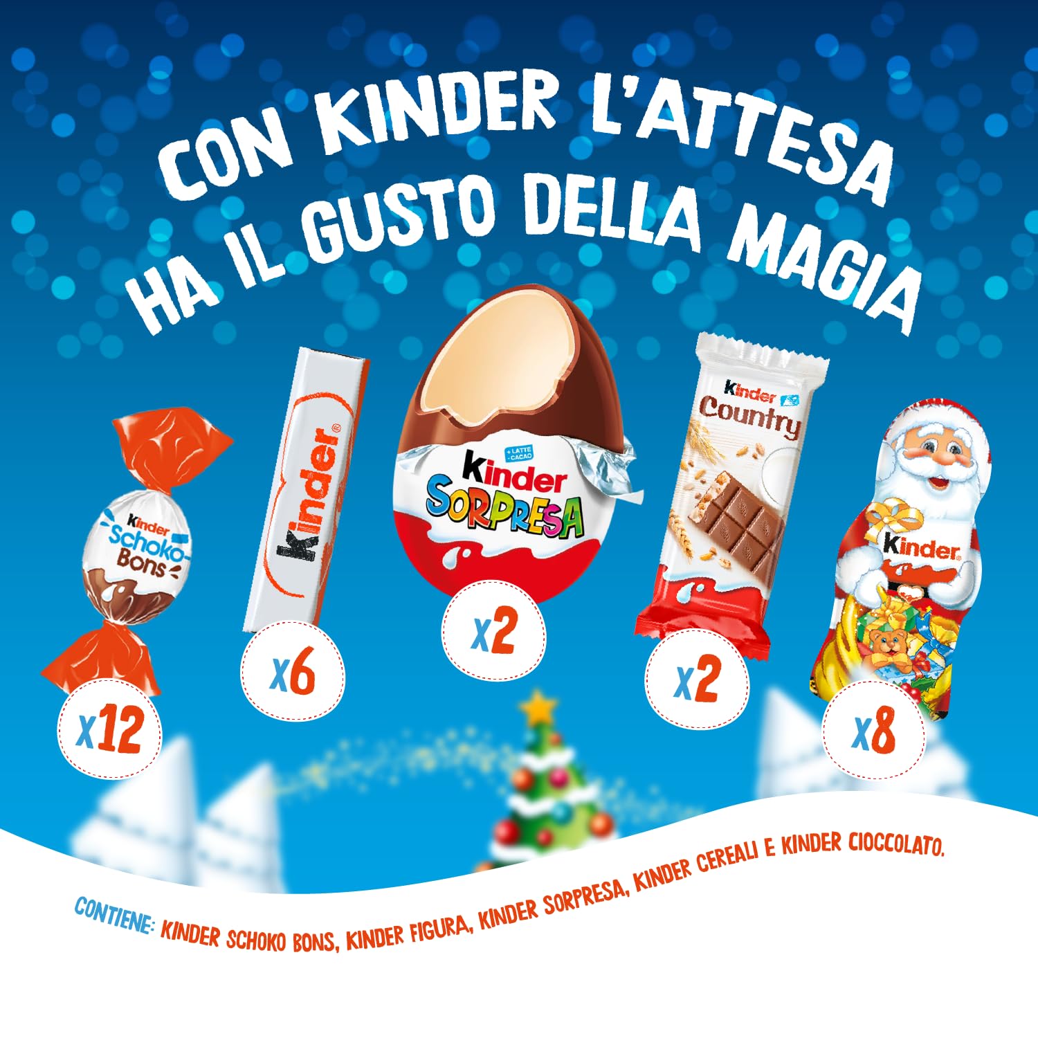 Kinder Chalettone - Calendario Avvento 2023, 30 Cioccolatini e Snack Assortiti Kinder, con Speciale Videomessaggio da Babbo Natale, Idea Regalo, Confezione da 351 gr