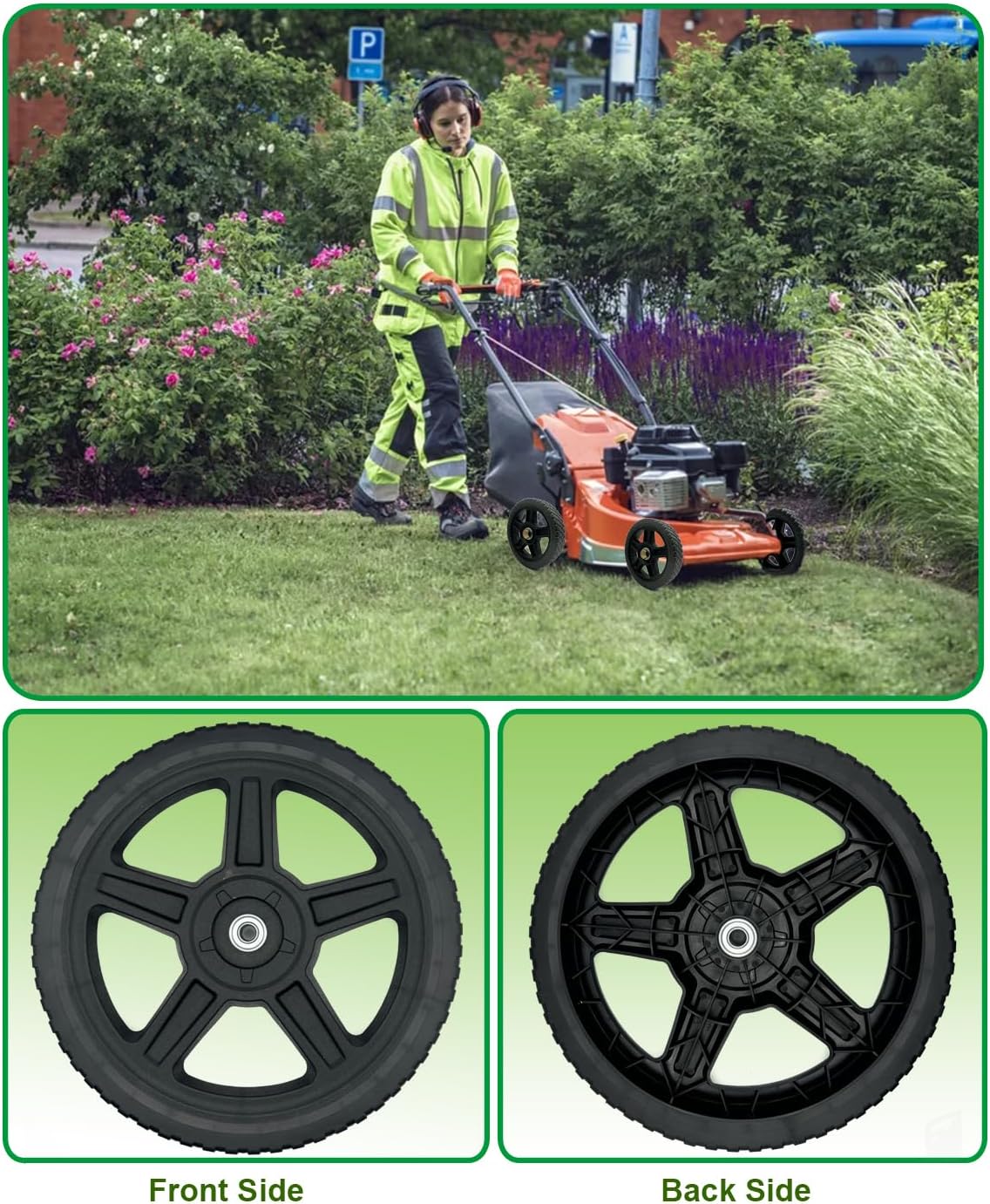 14 Inch Lawn Mower Wheels Wheel kits with Bolts & Nuts - Set of 2 Push Mower Plastic Wheels Fits Craftsman Mower Generator Garden Tiller Most Standard Lawn Mowers