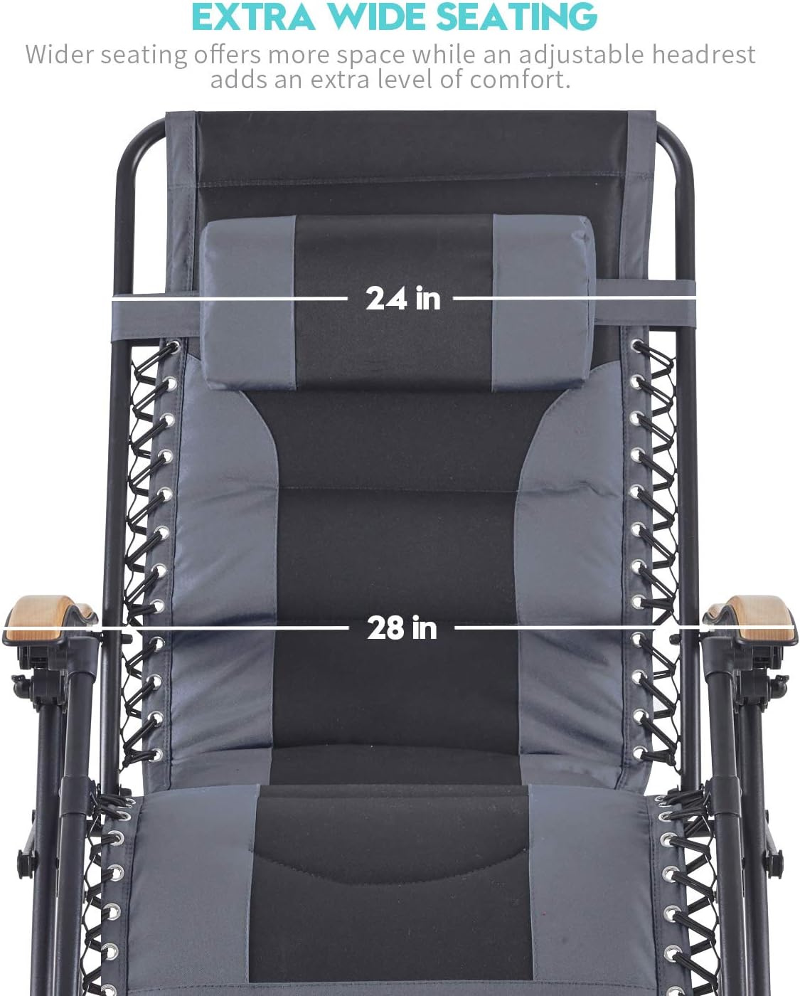 Oversized Zero Gravity Chair 2 Pack, XL Padded Folding Patio Lounge Recliner with Cup Holder and Headrest for Lawn, Porch, Camping, Support 350 LBS,Grey