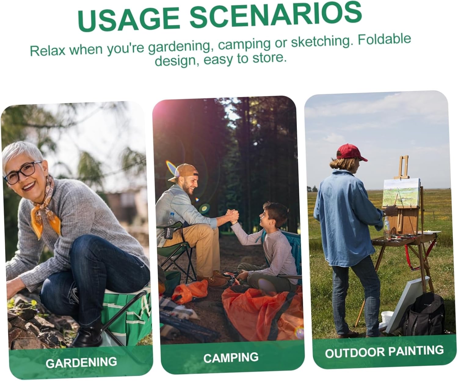 Mipcase 1Set Multifunctional Portable Gardening Stool with Tool Bag Folding Outdoor Camping Stool for Planting and Gardening Space Saving Design Durable and Lightweight