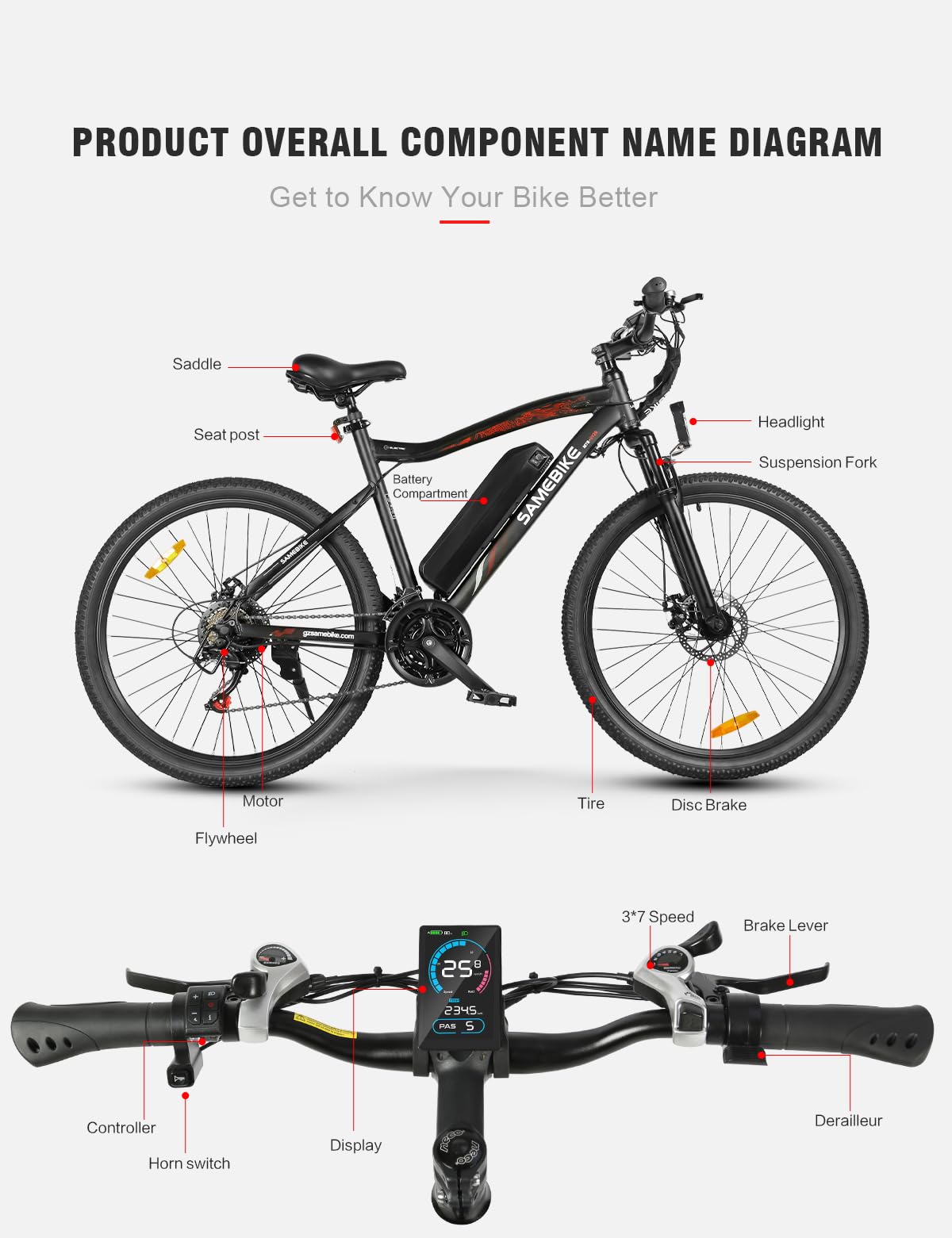 SAMEBIKE SY26-II pollice mountain bike elettrica 36V 13Ah mountain bike adulto bici elettrica maschio e femmina I Shimano 7-speed shift I con pannello strumenti LCD