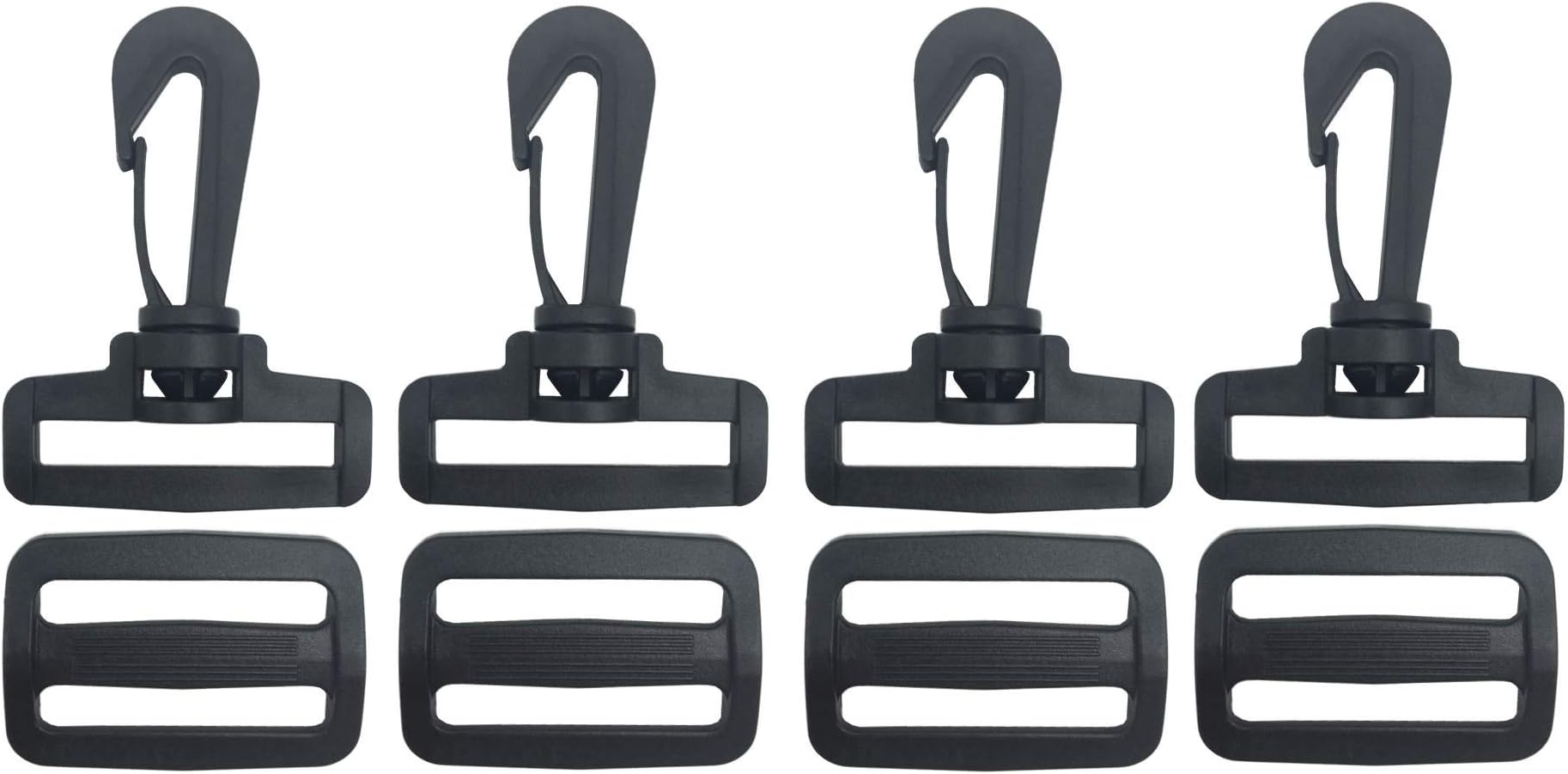 1.5” Plastic Swivel Snap Hooks and Tri-Glide Slides Lobster Clasp Trigger Clips Rotary Hooks Bag Belt Strap Buckle (4Pack Black)