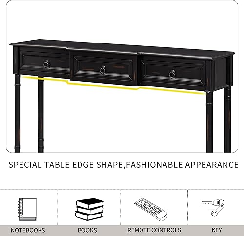 Miniatura 30 de Merax Mesa consola larga con 3 cajones para entrada, mesa de sofá rústica con estante de almacenamiento abierto, para sala de estar, pasillo, azul