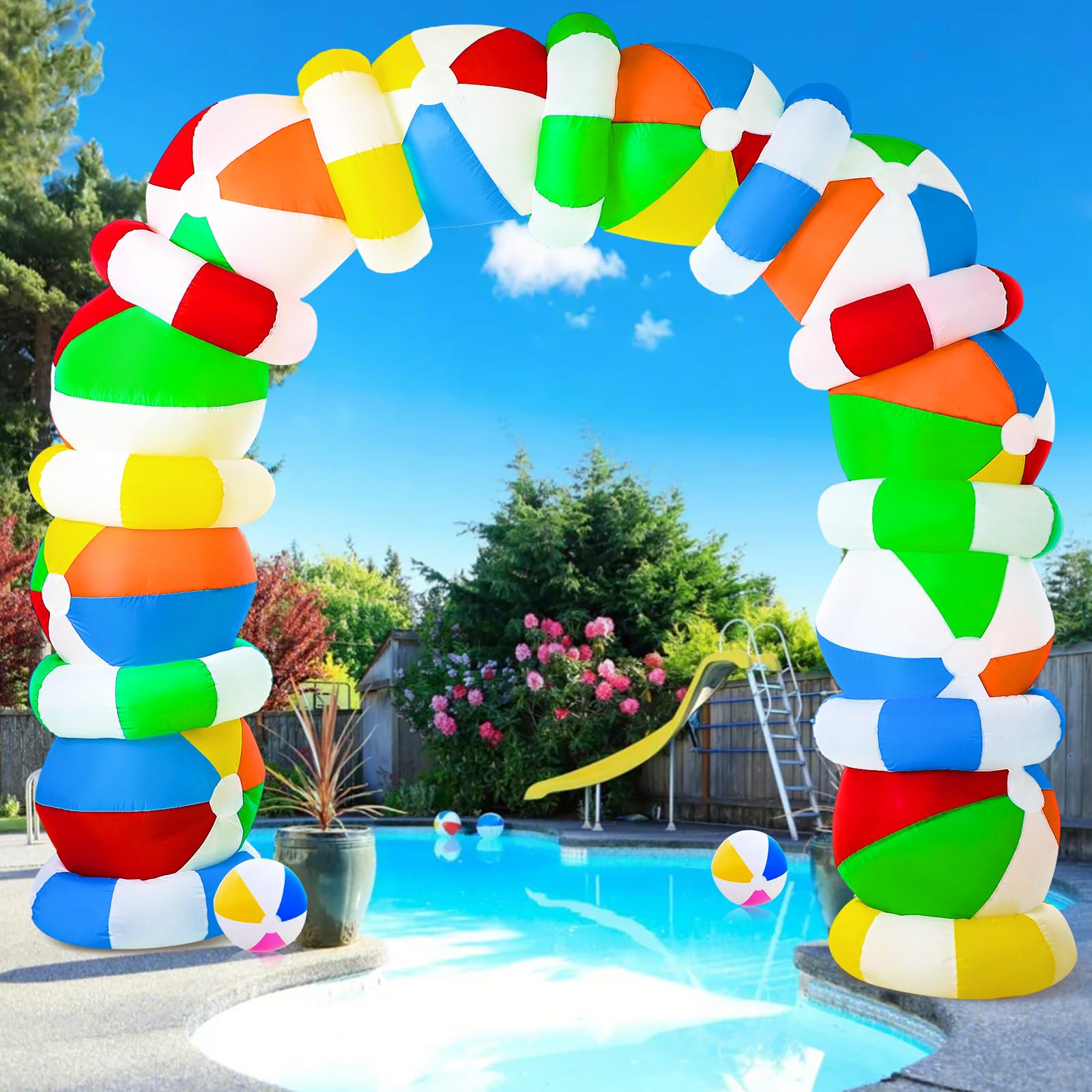 Photo 1 of Shappy 9ft Beach Ball Inflatables Arch Summer Outdoor Decorations Build in LED Lights Summer Inflatables Arch Yard Decoration for Pool Beach Garden Lawn Party Decor, No Assembly Required