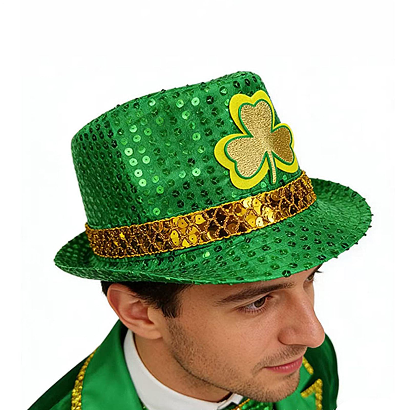 Cappello di San Patrizio – Cappello irlandese con paillettes e decorazione per feste, elegante cappello per costume per il giorno di San Patrizio, per adulti, bambini, donne, uomini, feste, festival