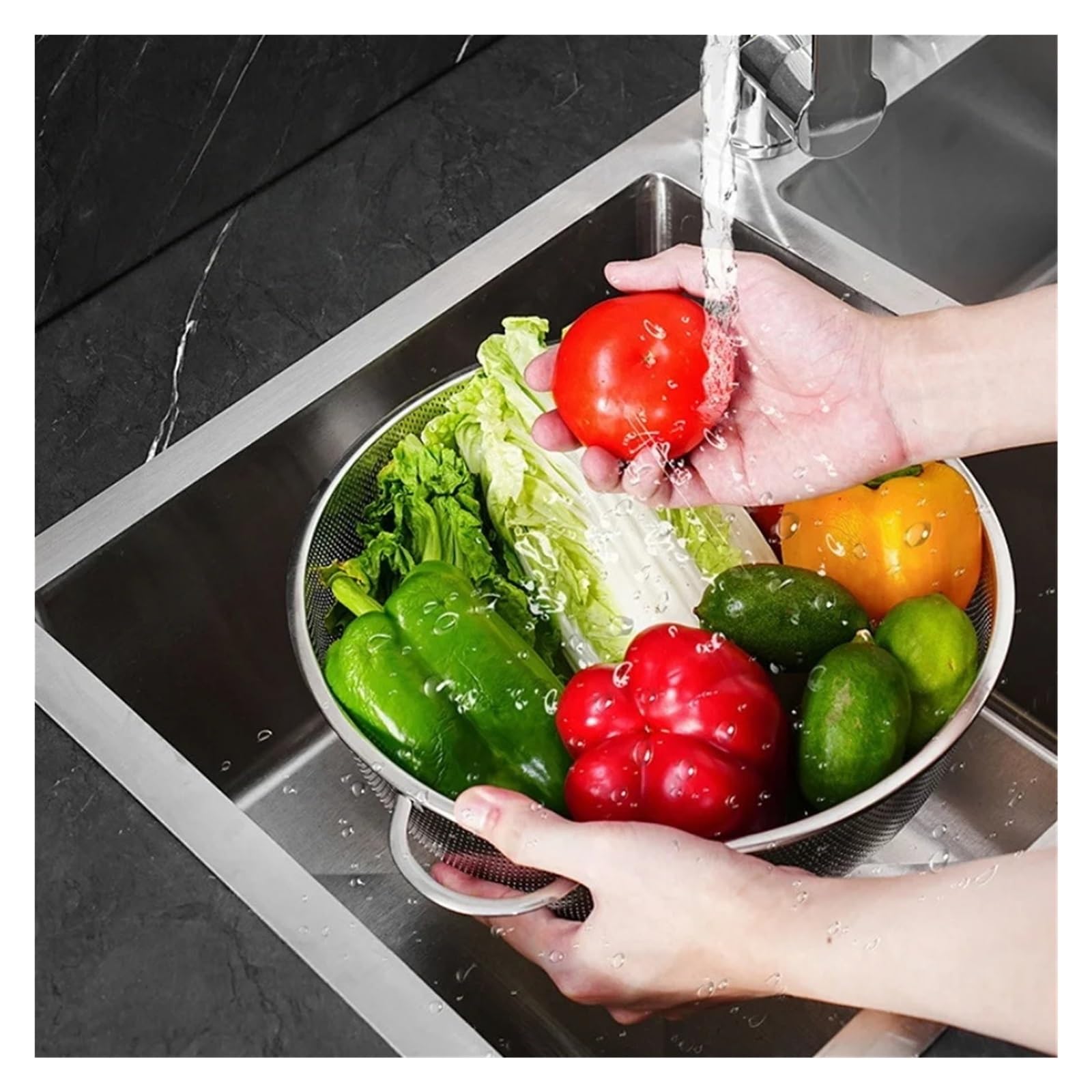 Colador de malla fina acero inoxidable, cestas red con asas, Base descanso, juego colador, suministros cocina, 3 uds para Pasta Verduras y Frutas