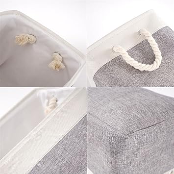 Small Fabric Storage Basket, Waterproof Foldable Storage Baskets, Canvas Storage Boxes for Wardrobe, Bedroom, Office Products (Grey & White, 12.2x8.2x5.1inch)