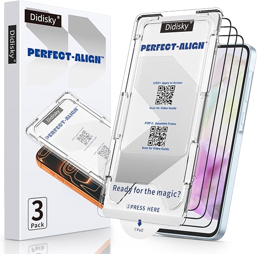 Didisky [Dust-Free Installation for Samsung Galaxy A35 5G Screen Protector, Fingerprint ID Compatible, 3 Pack, Auto-Alignment Box for Zero Bubbles, Full Coverage Tempered Glass, 9H Hardness