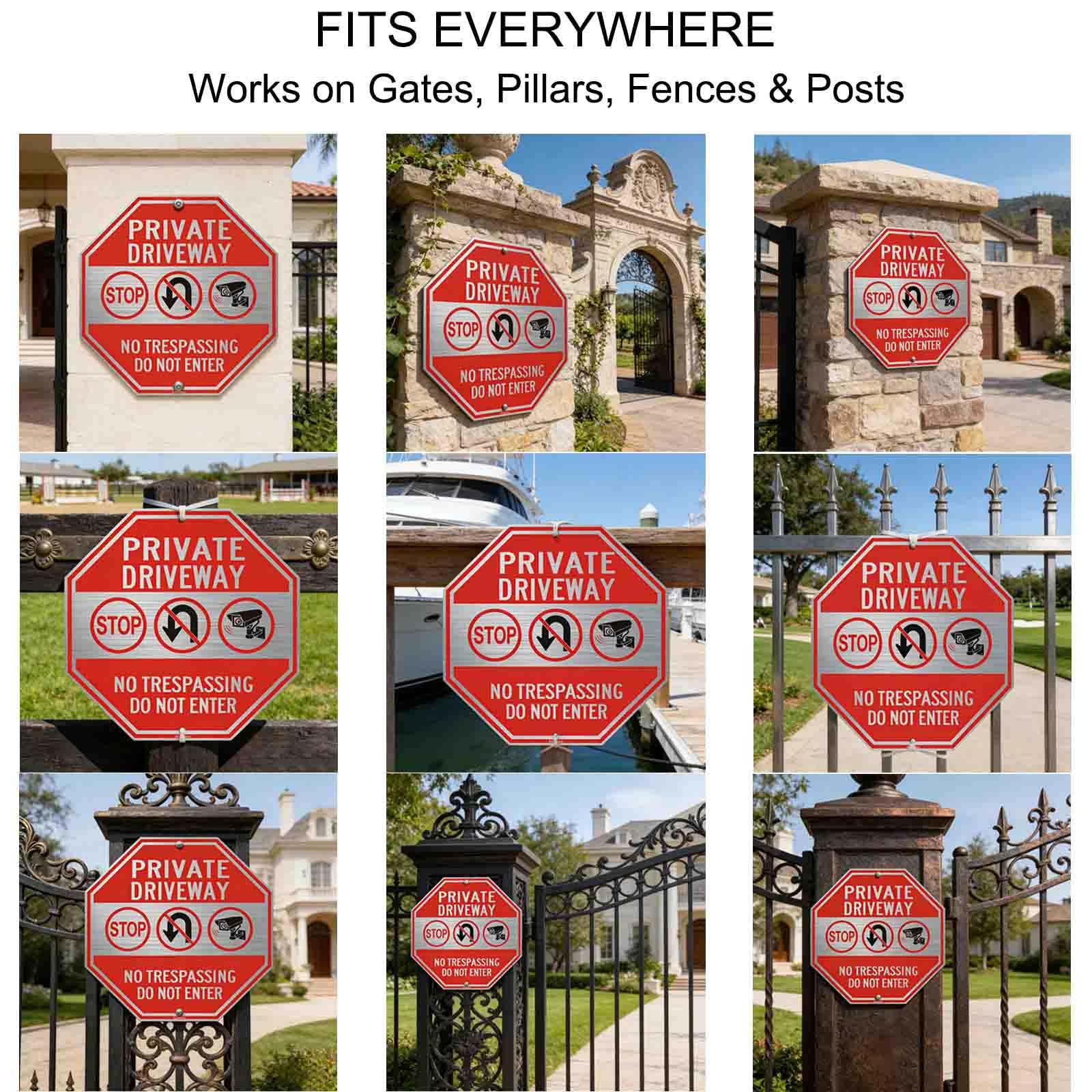 Señal de entrada privada, letrero de aluminio con texto en inglés "Private Drive No Trespassing", 12 x 12 pulgadas, octogonal de propiedad privada, no entrar, reflectante, protección UV y resistente a