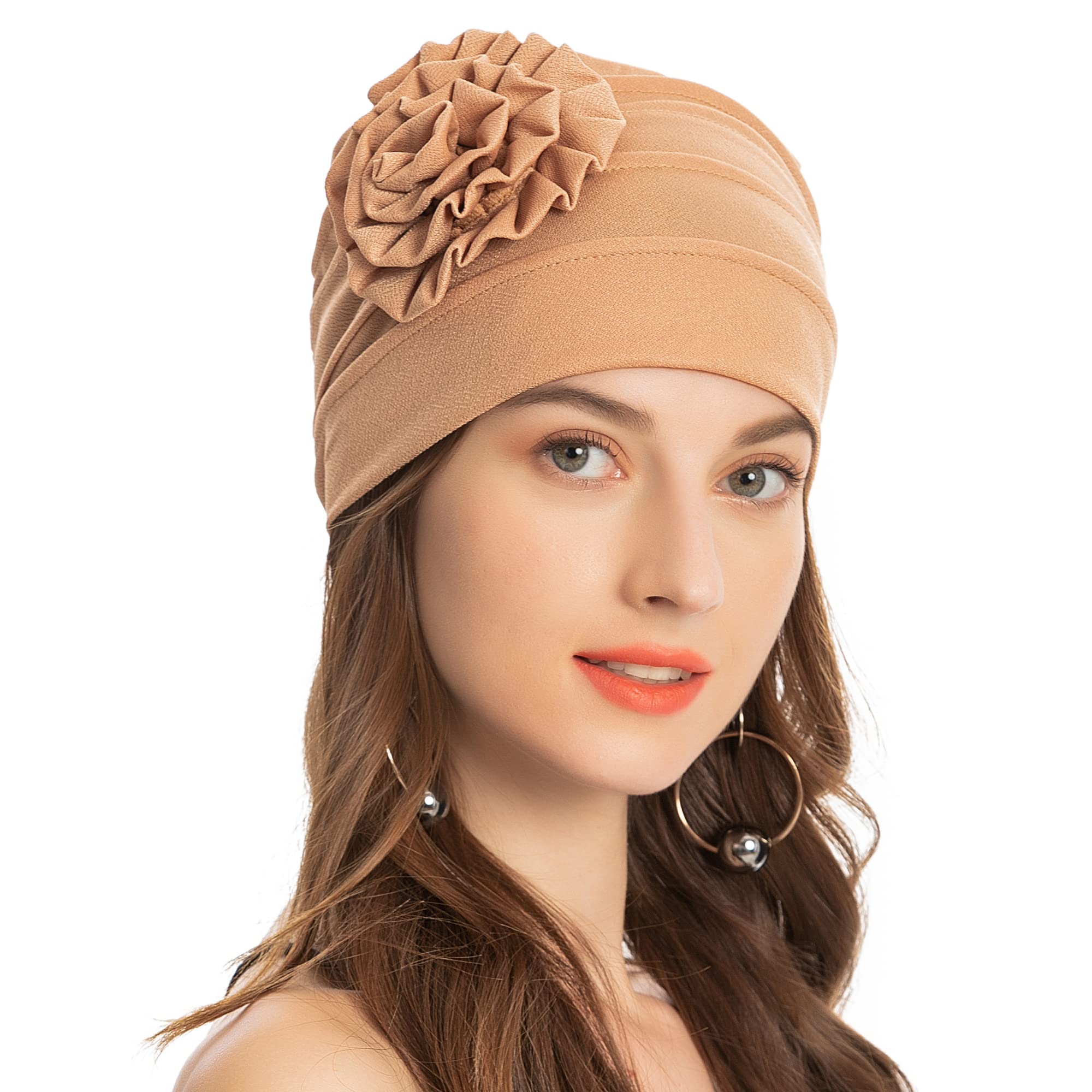ZLYC Damen Summer Beanie Mütze Elastischer Chemo Hut mit Blumen