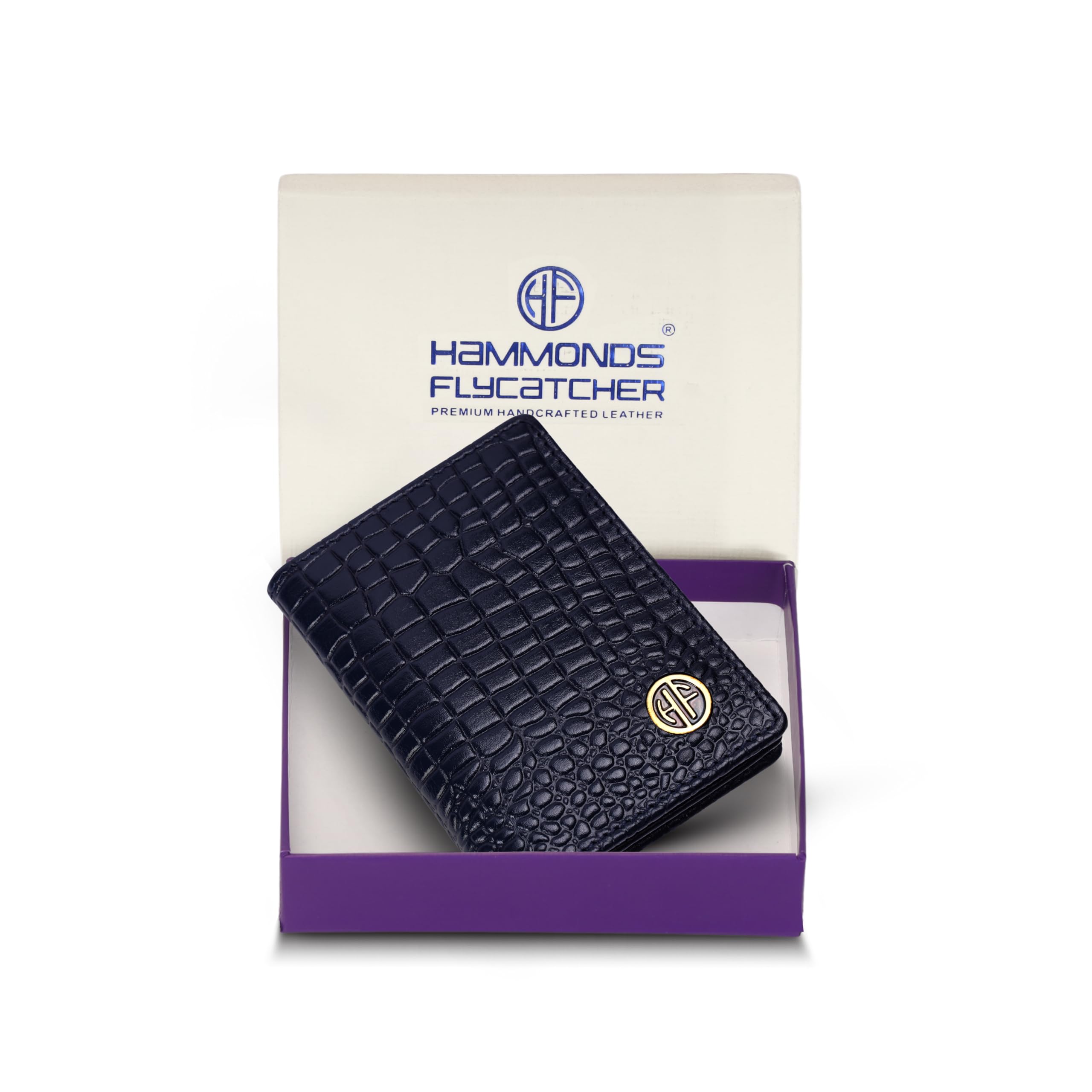 HAMMONDS FLYCATCHER Genuine Leather Card Holder Wallet for Man & Women, RFID Protected ATM/Credit Card Holder Wallet for Men with 4 Slots(Fits Upto 8 Cards), Gift for Men - Croc Blue