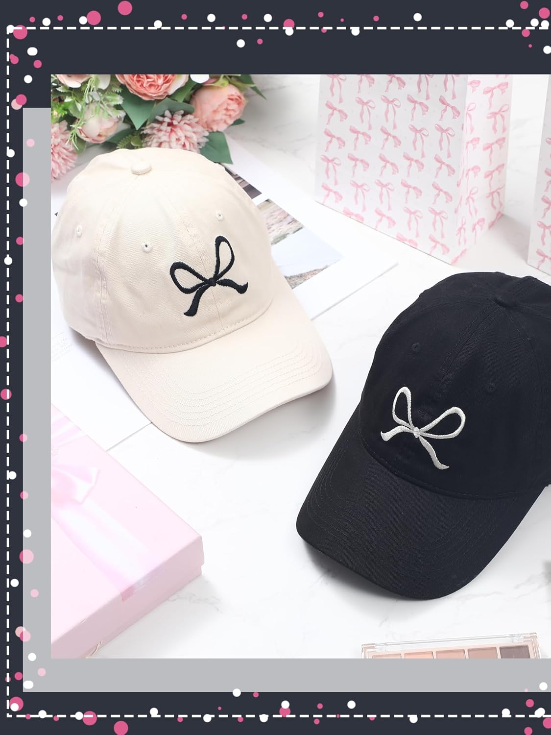 2 Pack Bow Tie Baseball Cap Coquette Pink Bow Baseball Cap for Woman Cute Sun Travel Sports Hats - Image 3