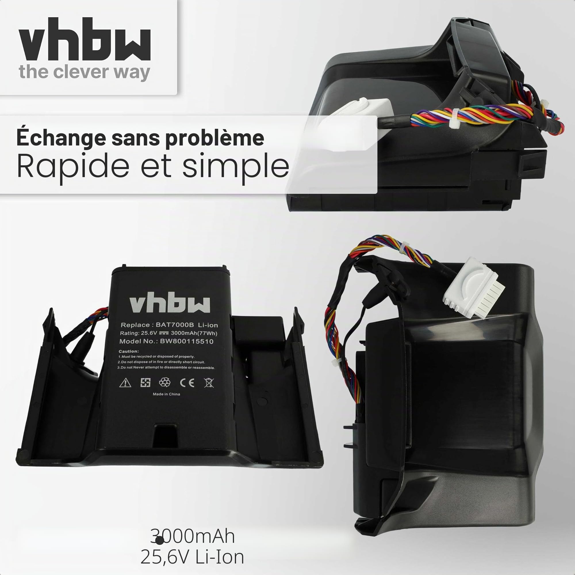 vhbw Batterie Compatible avec Robomow Premium RC302/304/304u/306/308/308u/312/312u - Remplacement pour BAT7000B, MRK7005A- (Li-ION, 3000mAh, 25.6V)