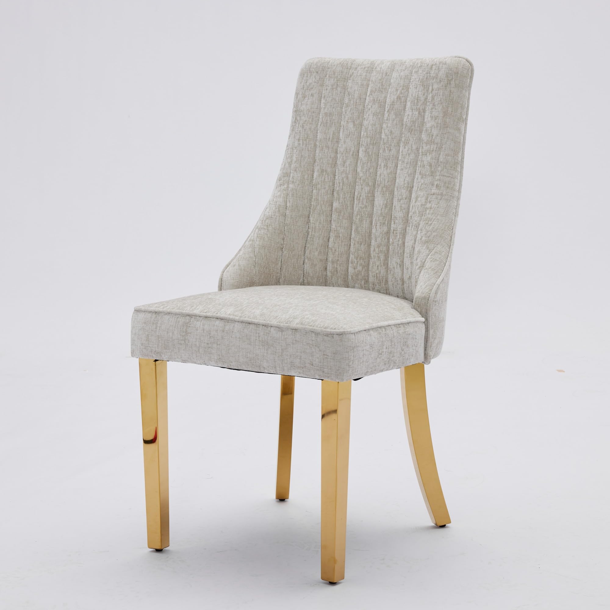 Silla de Comedor Respaldo Alto y Cojín Cómodo, Estructura Elástica Triple, Patas de Acero Inoxidable Dorado, Fácil de Montar